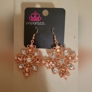 Paparazzi Rose Gold and White Crystal Earrings
